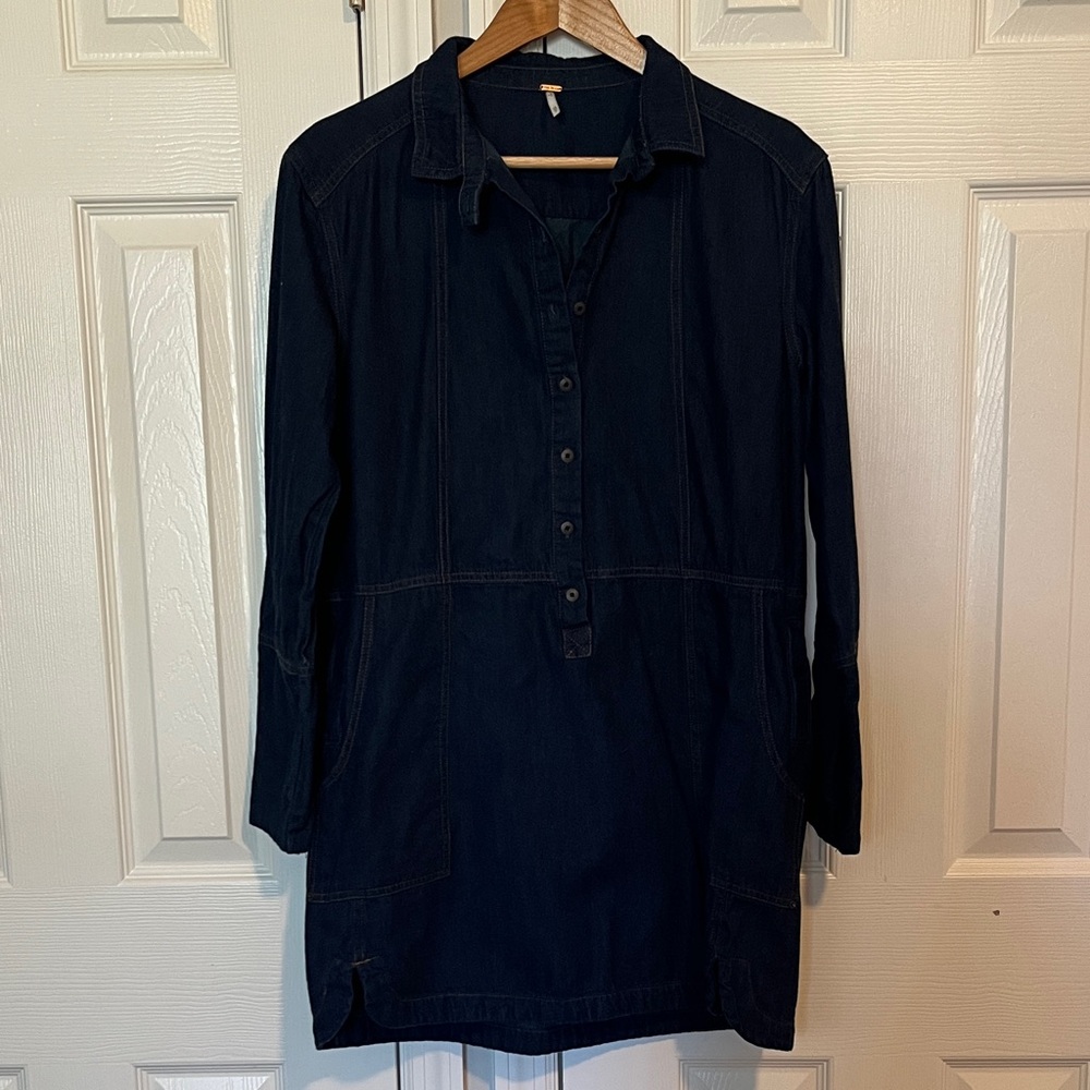 Free People Dark Denim Long Sleeve Dress
